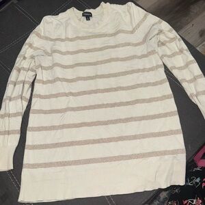 Torrid Beige and Off-White Striped Crewneck Sweater